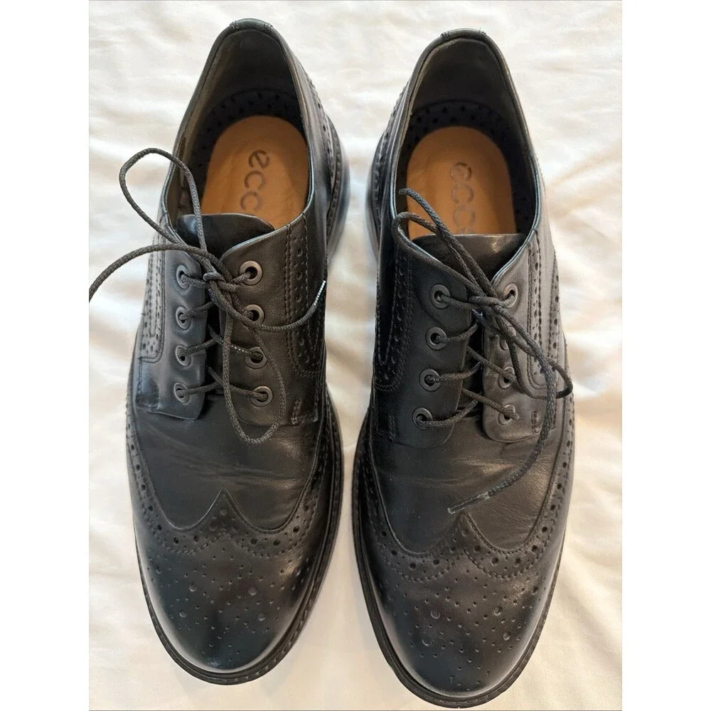 Ecco Mens Helsinki 2.0 Black Leather Slip On Brogue Dress Shoes Size 10.5